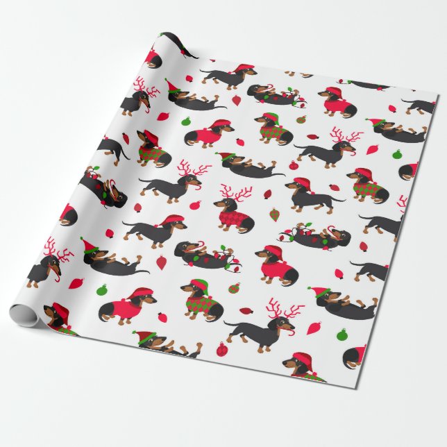 Jul Dachshunds White Presentpapper (Utrullad)