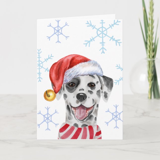 Jul Dalmatien Pet Julafton Hat Scarf Rolig hund H Helgkort (Framsida)