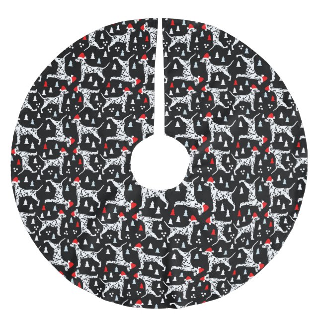 Jul Dalmatier i Santa Hats Black Helgdag Julgransmatta Borstad Polyester (Framsidan)