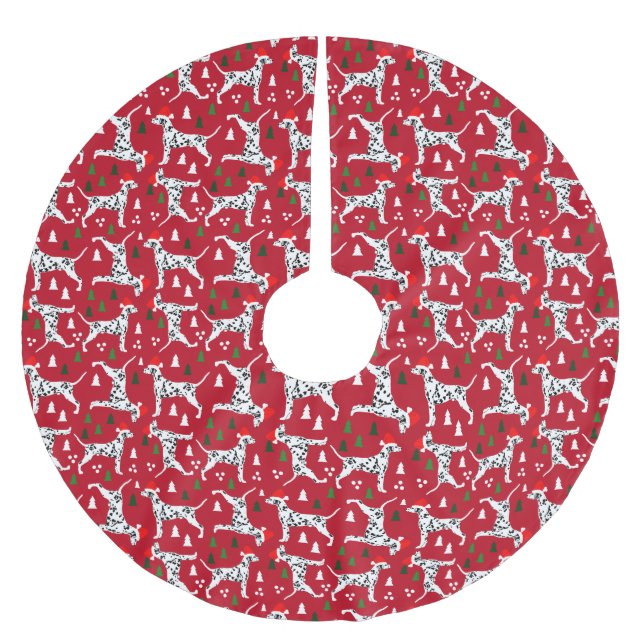 Jul Dalmatier i Santa Hats Red Helgdag Julgransmatta Borstad Polyester (Framsidan)