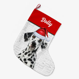 Jul Dalmatiner Hund med Namn Woof Bakgrund Stor Julstrumpa