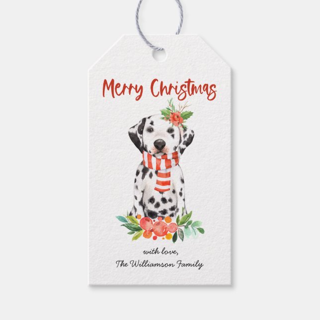 Jul Dalmation Hund Presentkortsetiketter Presentetikett (Framsidan)