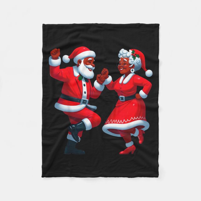 Jul Dansande Svart Afroamerikansk Tomte Fru Fleecefilt (Framsidan)