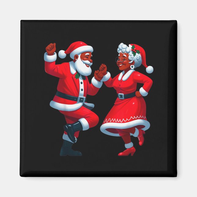 Jul Dansande Svart Afroamerikansk Tomte Fru Magnet (Framsidan)