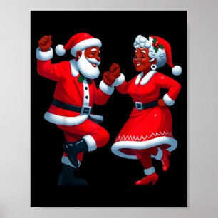 Jul Dansande Svart Afroamerikansk Tomte Fru Poster