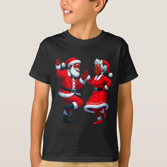 Jul Dansande Svart Afroamerikansk Tomte Fru T Shirt (Framsida)