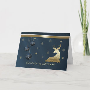 Jul, danska, guld- hjort och snöflingor helgkort