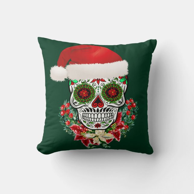Jul Day of the dead Sugar Skull Santa Hat Kudde (Framsida)