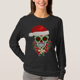 Jul Day of the dead Sugar Skull Santa Hat T Shirt
