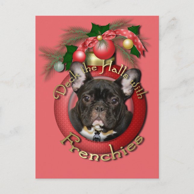 Jul - Deka Halls - Frenchies - Teal Helg Vykort (Framsida)