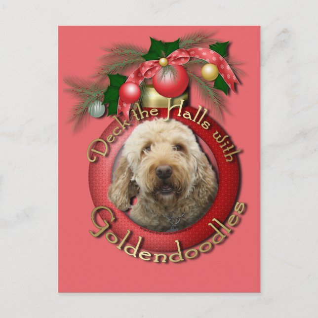 Jul - Deka Halls - Goldendoodles Helg Vykort (Framsida)