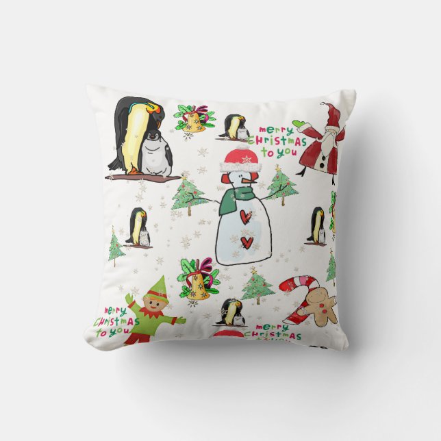 Jul Dekorativ kudde, Penguin Santa Snögubbe Elf Kudde (Framsida)