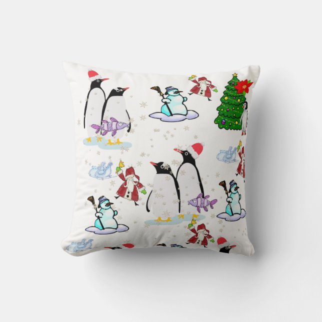 Jul Dekorativ kudde, Penguin Santa Snögubbe Kudde (Framsida)