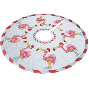 Jul: Dekorerad Flamingo Träd Skirt Julgransmatta Borstad Polyester