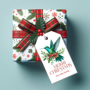 Jul Dekorerad Kolibri God Jul Presentetikett