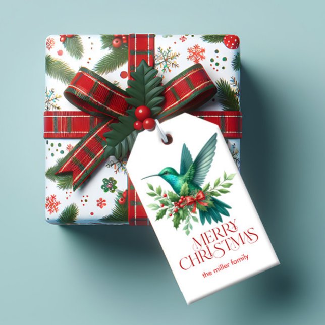 Jul Dekorerad Kolibri God Jul Presentetikett (Skapare uppladdad)