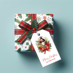 Jul Dekorerad Lykta God Jul Presentetikett