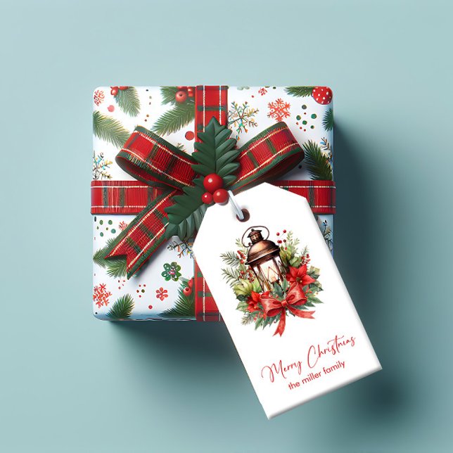 Jul Dekorerad Lykta God Jul Presentetikett (Skapare uppladdad)