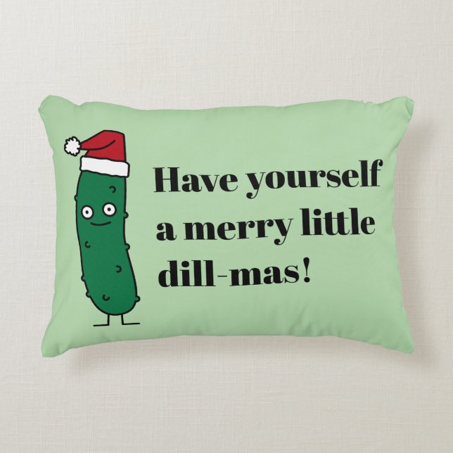 Jul Dillpickle iklädd en tomtehatt Prydnadskudde (Framsidan)