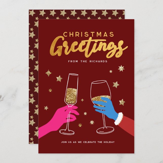 Jul Dink Colorful Bold Party Inbjudningar (Fram/baksida)