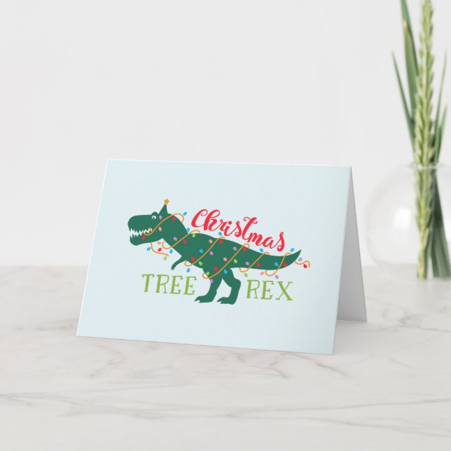 Jul Dino Dinosaur Rolig T-Rex Träd Present Kort (Framsida)