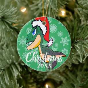 Jul Dinosaur Cute Photo Grönt Kids Julgransprydnad Keramik