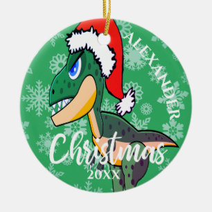 Jul Dinosaur Cute Tro Grönt Kids Julgransprydnad Keramik