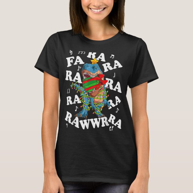 Jul Dinosaur Fa Ra Ra Rawr Träd Rex Pajamas T Shirt (Framsida)
