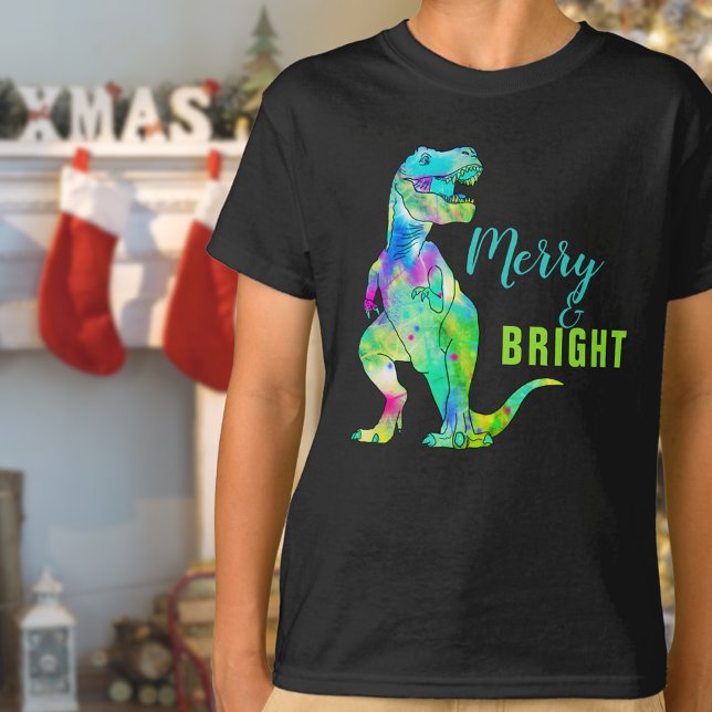 Jul Dinosaur Glad & Ljus T-Rex Citat T Shirt (Merry & Bright christmas dinosaur T-Rex kids T-Shirt)