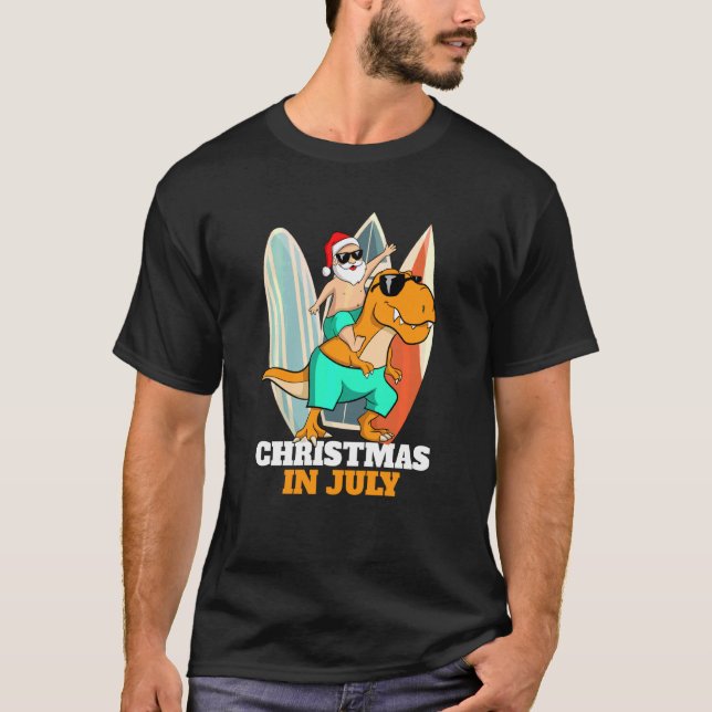 Jul Dinosaur Julafton i juli Sunglass Santa I T Shirt (Framsida)