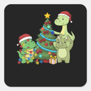 Jul Dinosaur Kids Julgran Dinosaur Fyrkantigt Klistermärke
