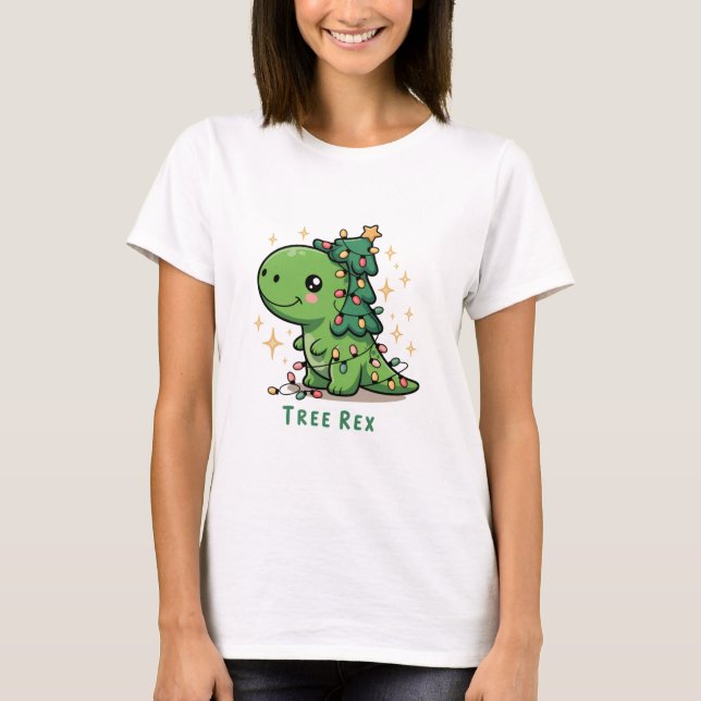 Jul Dinosaur Light Party Funny Träd Rex T Shirt (Framsida)
