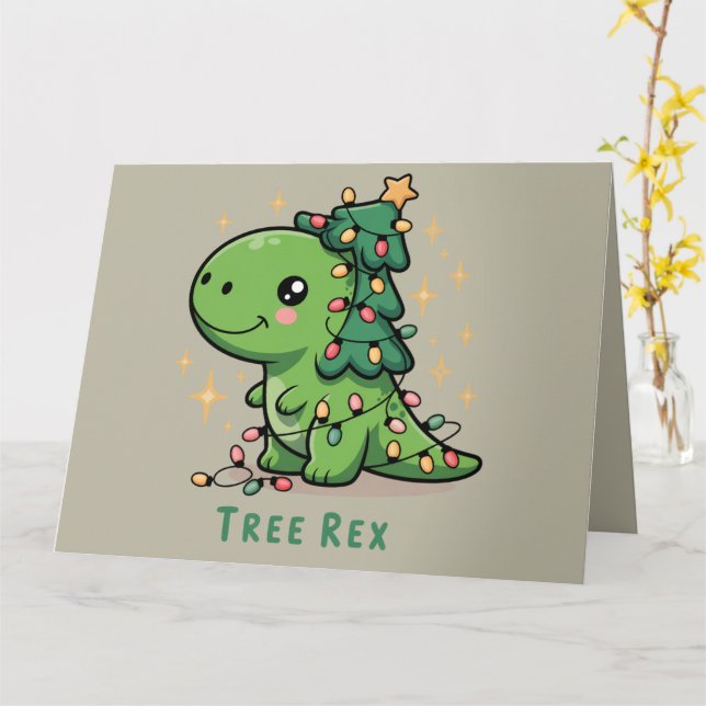 Jul Dinosaur Ljus Fest Rolig Träd Rex  Kort (Gul blomma)