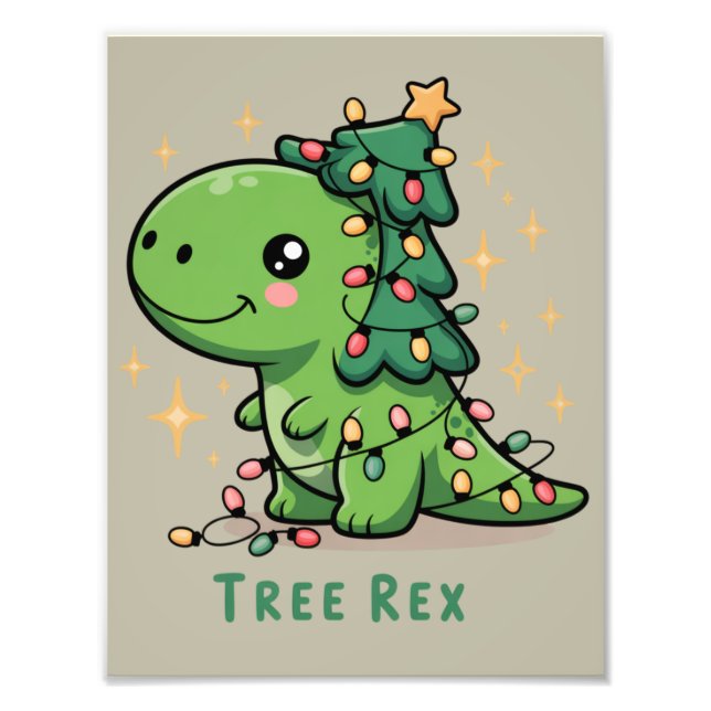 Jul Dinosaur Ljusfest Rollig Träd Rex  Fototryck (Framsidan)