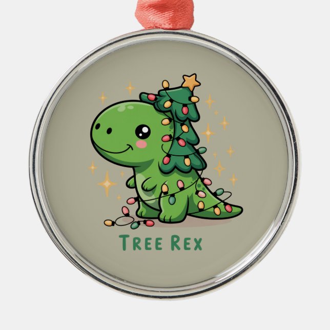 Jul Dinosaur Ljusfest Rollig Träd Rex  Julgransprydnad Metall (Framsidan)
