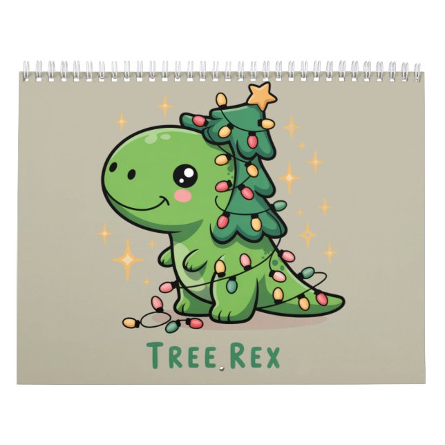 Jul Dinosaur Ljusfest Rollig Träd Rex  Kalender (Omslag)