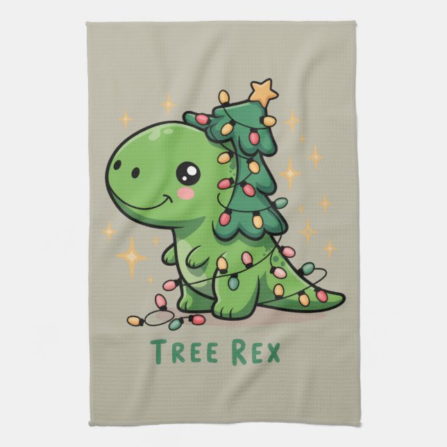 Jul Dinosaur Ljusfest Rollig Träd Rex  Kökshandduk (Vertikal)