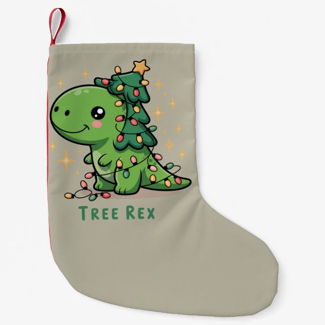 Jul Dinosaur Ljusfest Rollig Träd Rex  Liten Julstrumpa (Framsidan)
