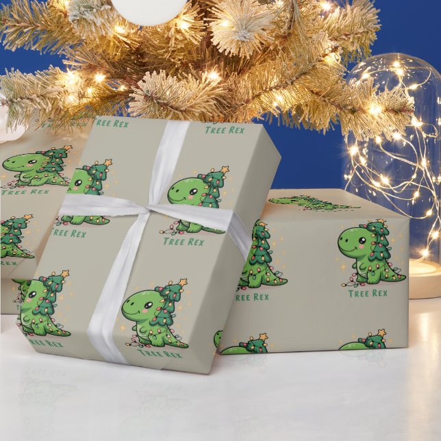 Jul Dinosaur Ljusfest Rollig Träd Rex  Presentpapper (Helgdagar)