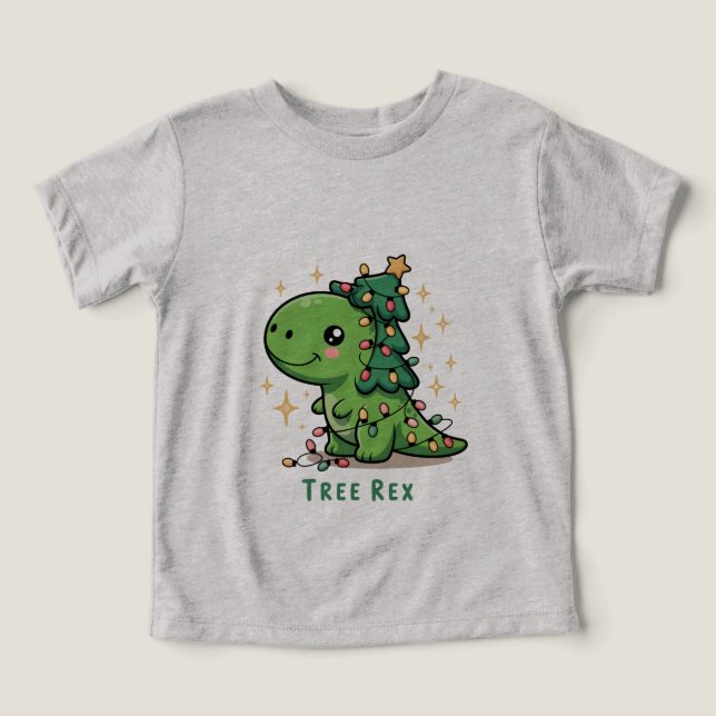 Jul Dinosaur Ljusfest Rollig Träd Rex  T Shirt (Design Framsida)