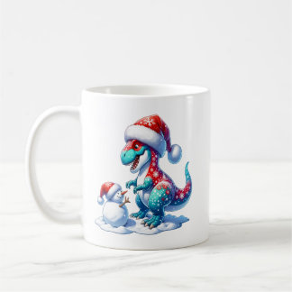 Jul dinosaur med söt snöman, fantasi  kaffemugg
