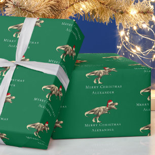 Jul Dinosaur Personlig Pojknamn Grön Presentpapper