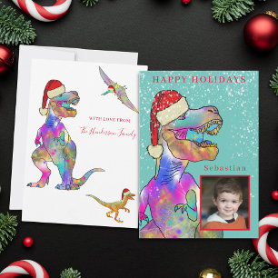 Jul Dinosaur Pojkar Foto Julkort