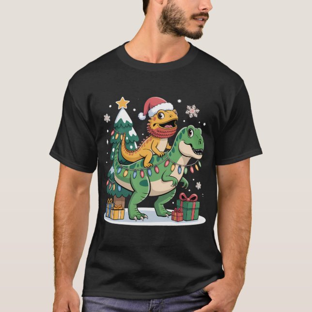 Jul Dinosaur Ride med Santa Ödla T Shirt (Framsida)