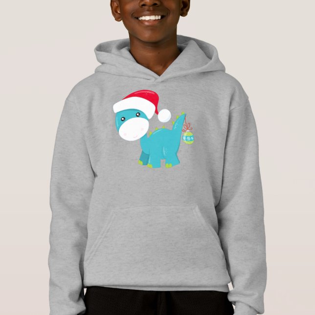 Jul Dinosaur, Santa Hat, Dino, Brontosaurus T Shirt (Framsida)