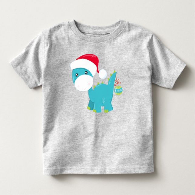 Jul Dinosaur, Santa Hat, Dino, Brontosaurus T Shirt (Framsida)
