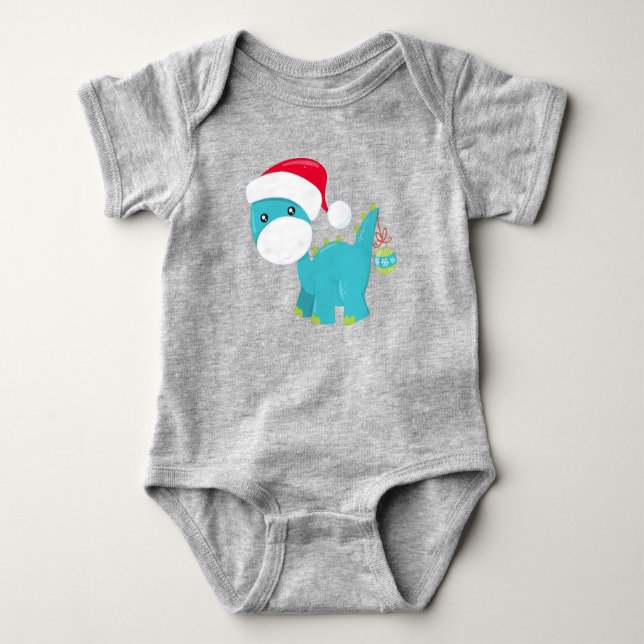 Jul Dinosaur, Santa Hat, Dino, Brontosaurus T Shirt (Framsida)