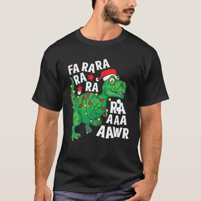 Jul Dinosaur Santa Hat Fa Ra Rawr T Rex X Shirt (Framsida)