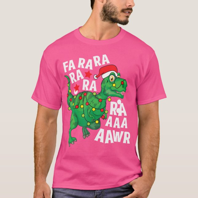 Jul Dinosaur Santa Hat Fa Ra Rawr T-Rex X T Shirt (Framsida)