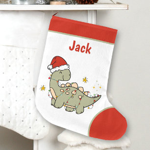 Jul Dinosaur Santa Hat Namn Kids Stor Julstrumpa